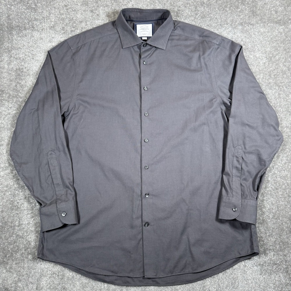 Charles Tyrwhitt Shirt Men's 17.5 36 Gray Classic Fit Long Sleeve Button Up